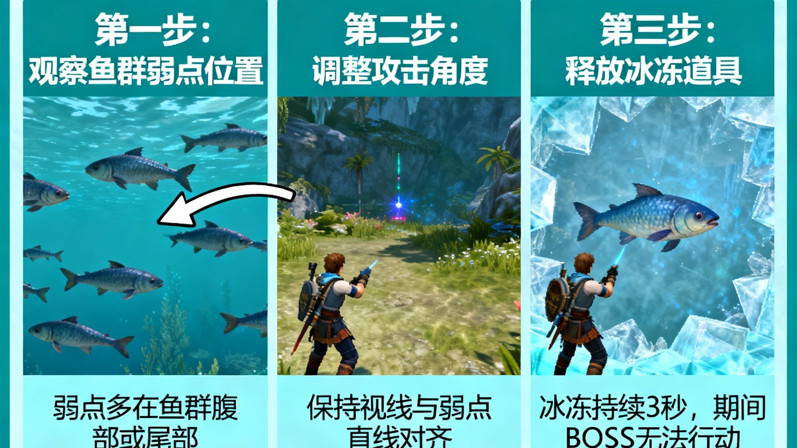 新手教学：如何瞄准鱼群弱点，使用冰冻道具控制BOSS